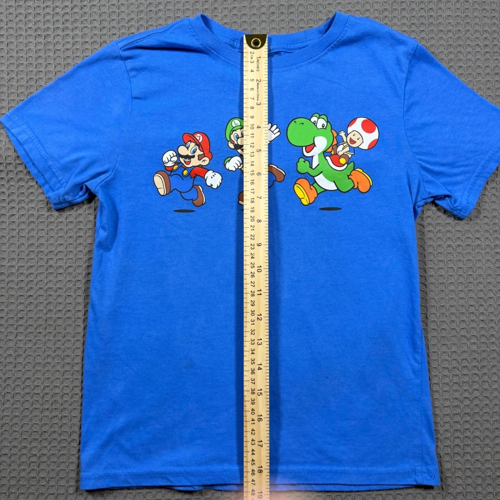 Nintendo Super Mario Bros Kids Blue Graphic T-Shirt Mario Luigi Yoshi Toad M - Picture 3 of 5